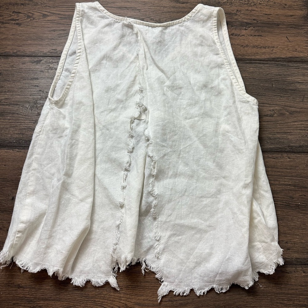 Anthropologie Cream Frayed Hem Tank Top - Picture 3 of 3
